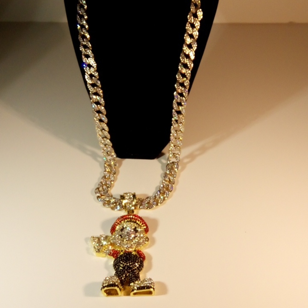 ICED OUT GOLD PLATED NECKLACE & LUIGI CHARM